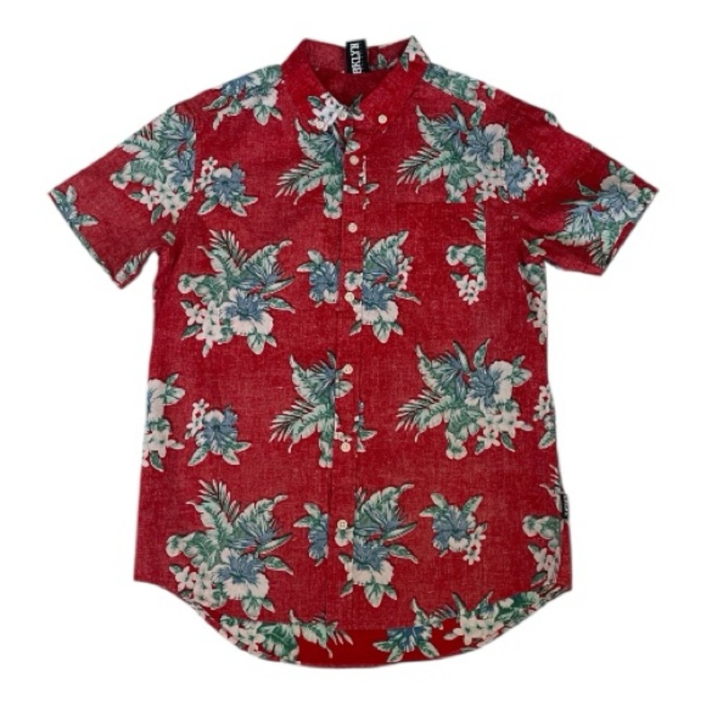 ♥️Brooklyn Athletics ♥️Red and Green Hawian Button down Shirt Size (Medium)